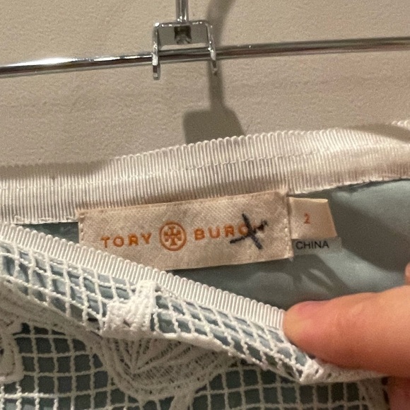 Tory Burch Pierce Embroidered Skirt | White + Mint Green Overlay Skirt Size 2 - Picture 6 of 9